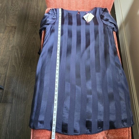 NWT Cremieux Selina Ruffle Sleeve Navy Striped Satin Shift Dress Sz. S - Picture 9 of 11